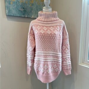 Vintage Gantos Pink, White Chunky Knit Turtleneck Sweater Barbiecore Soft Girl M